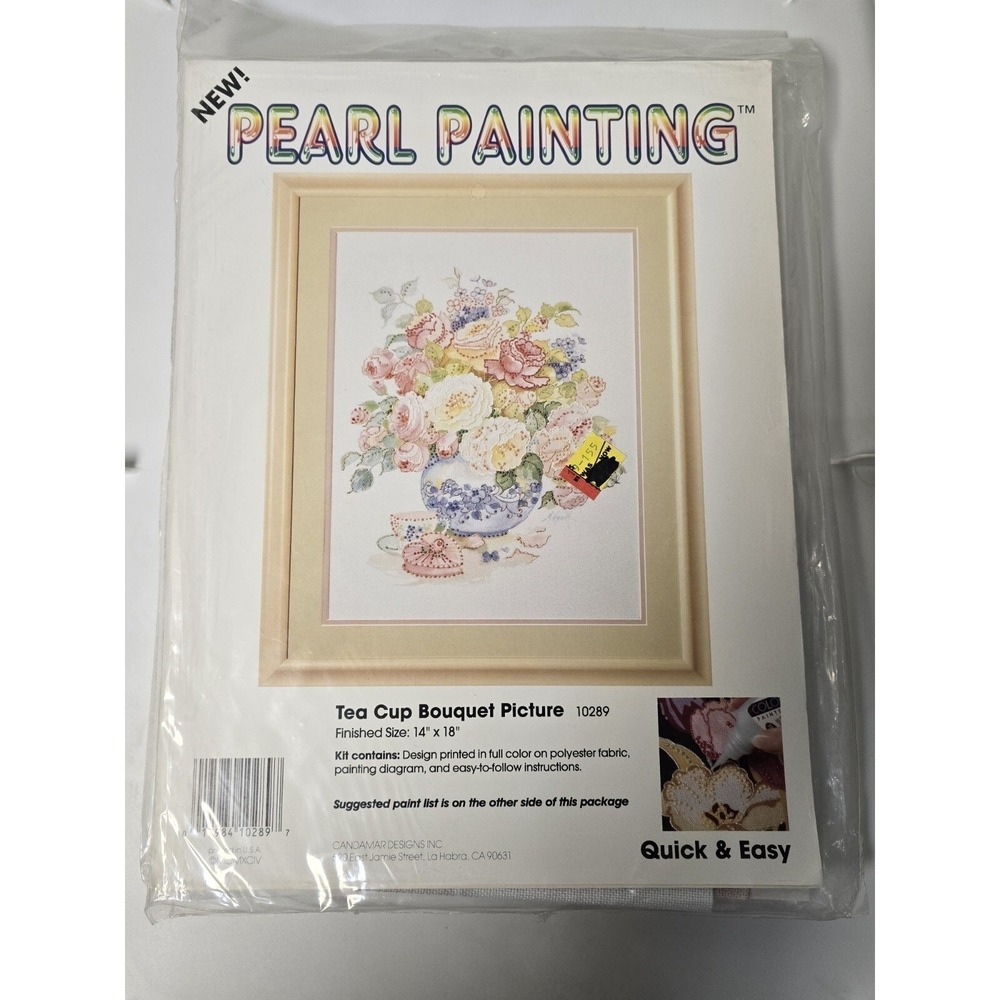 Pearl Painting Kit by Candamar Design Tea cup Bouquet Picture SEALED New #10289